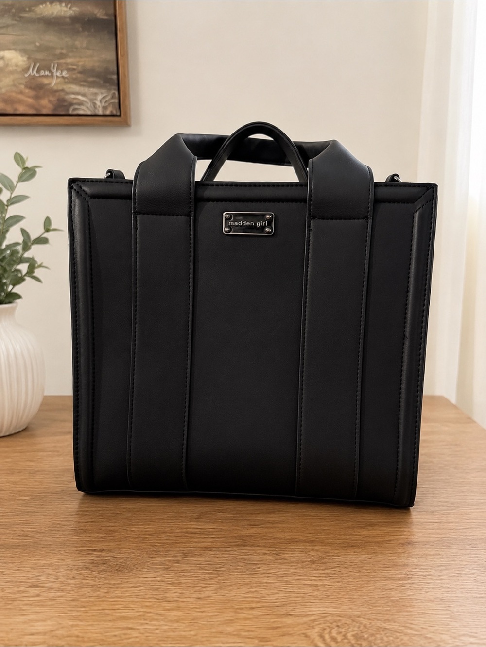 Madden Girl Black Structured Tote Bag | Chic Everyday Handbag